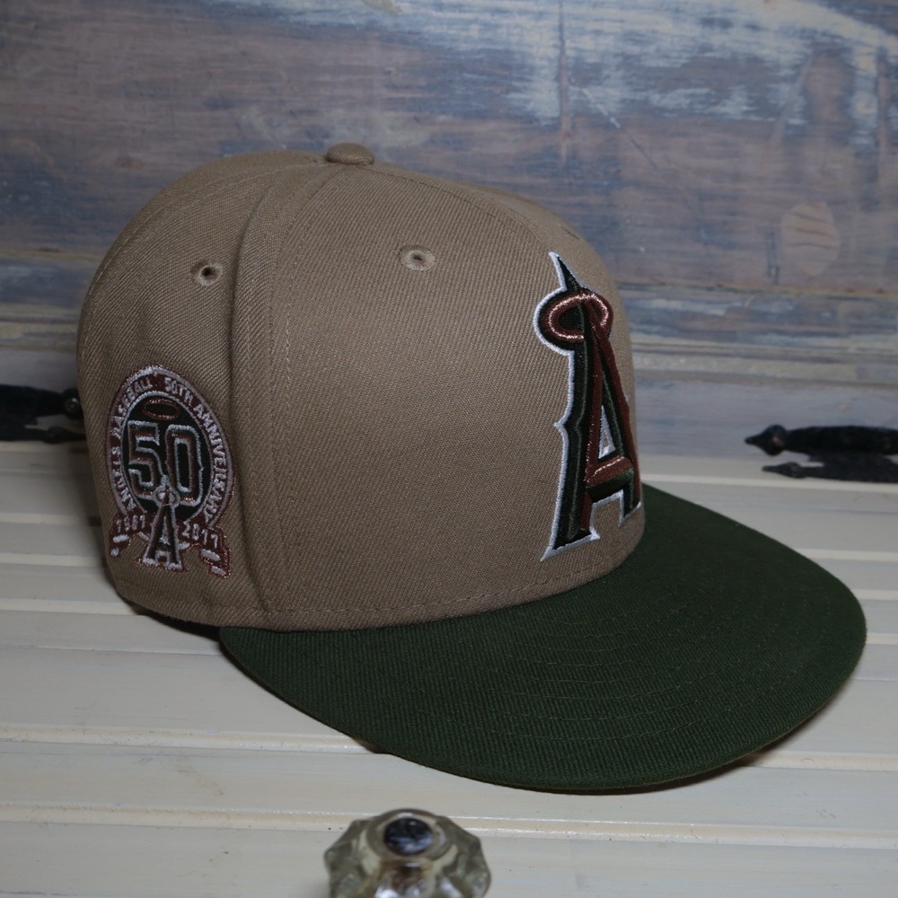 New Era Anaheim Angels 59FIFTY Fitted Hat Cap Khaki 50th Year Side Patch 8